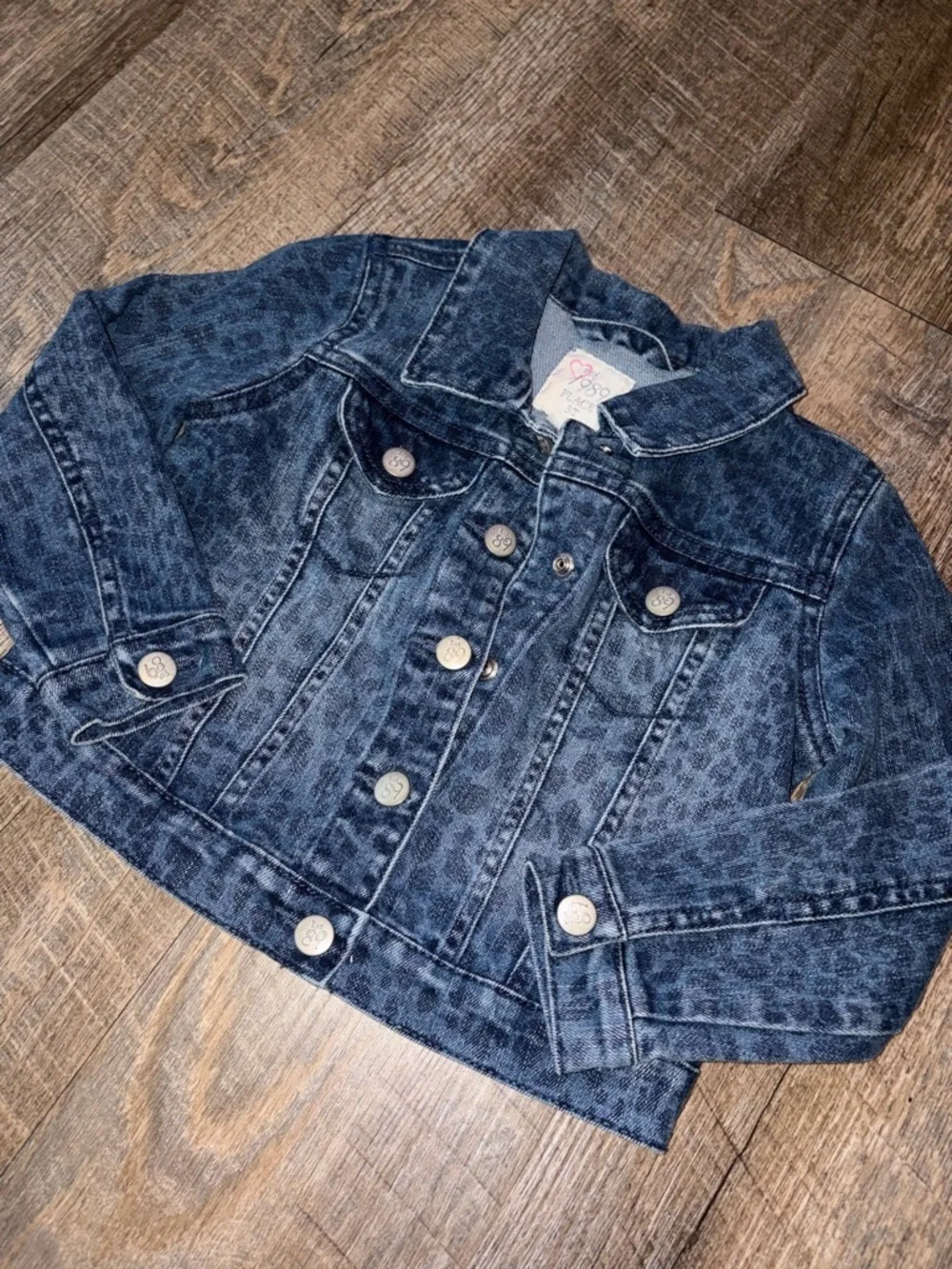 The Children's Place Dark Blue Leopard-Print Denim Jacket